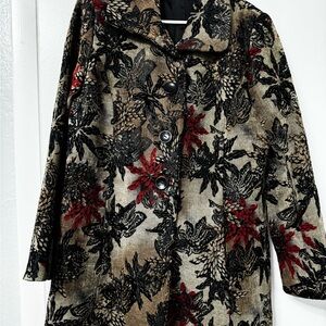 Ferrari Women's Pea Coat with Black and Red Floral Design
